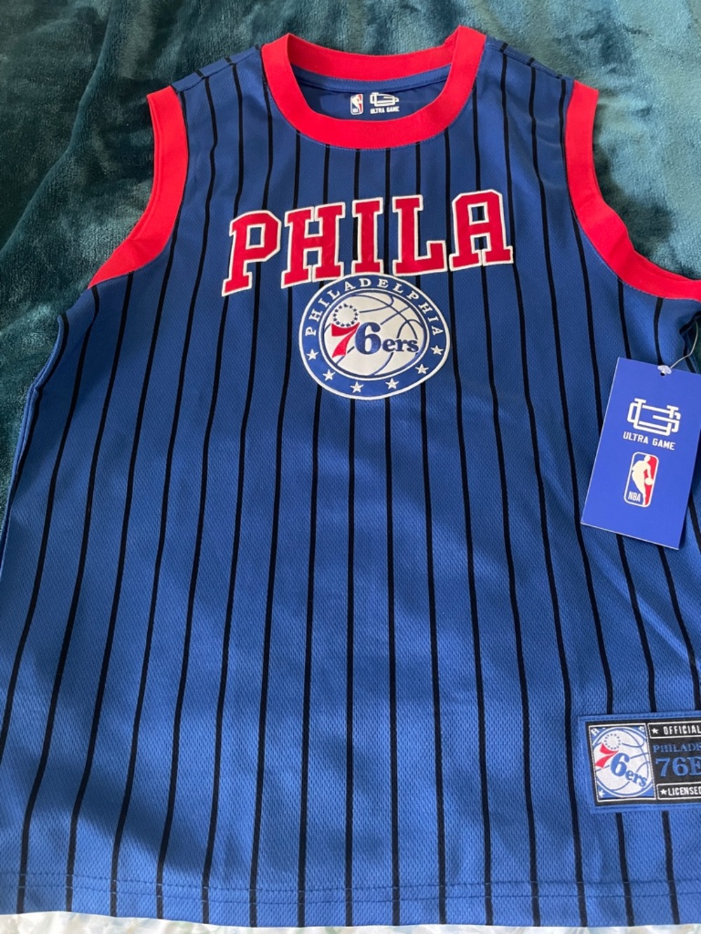 NBA Philadelphia 76ers Blue Red Pinstripe Kids Jersey